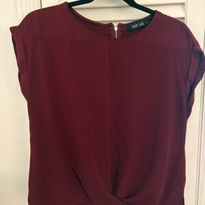 fab'rik Women's Burgundy Twist Front Blouse